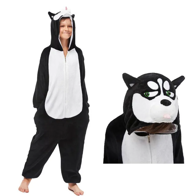 Pijama polyester husky pijamalar tek boynuzlu at kigurumi pijama tam kapşonlu kış pillamas de hayvanlar çocuklar onesie çocuklar siyah pazen 230614