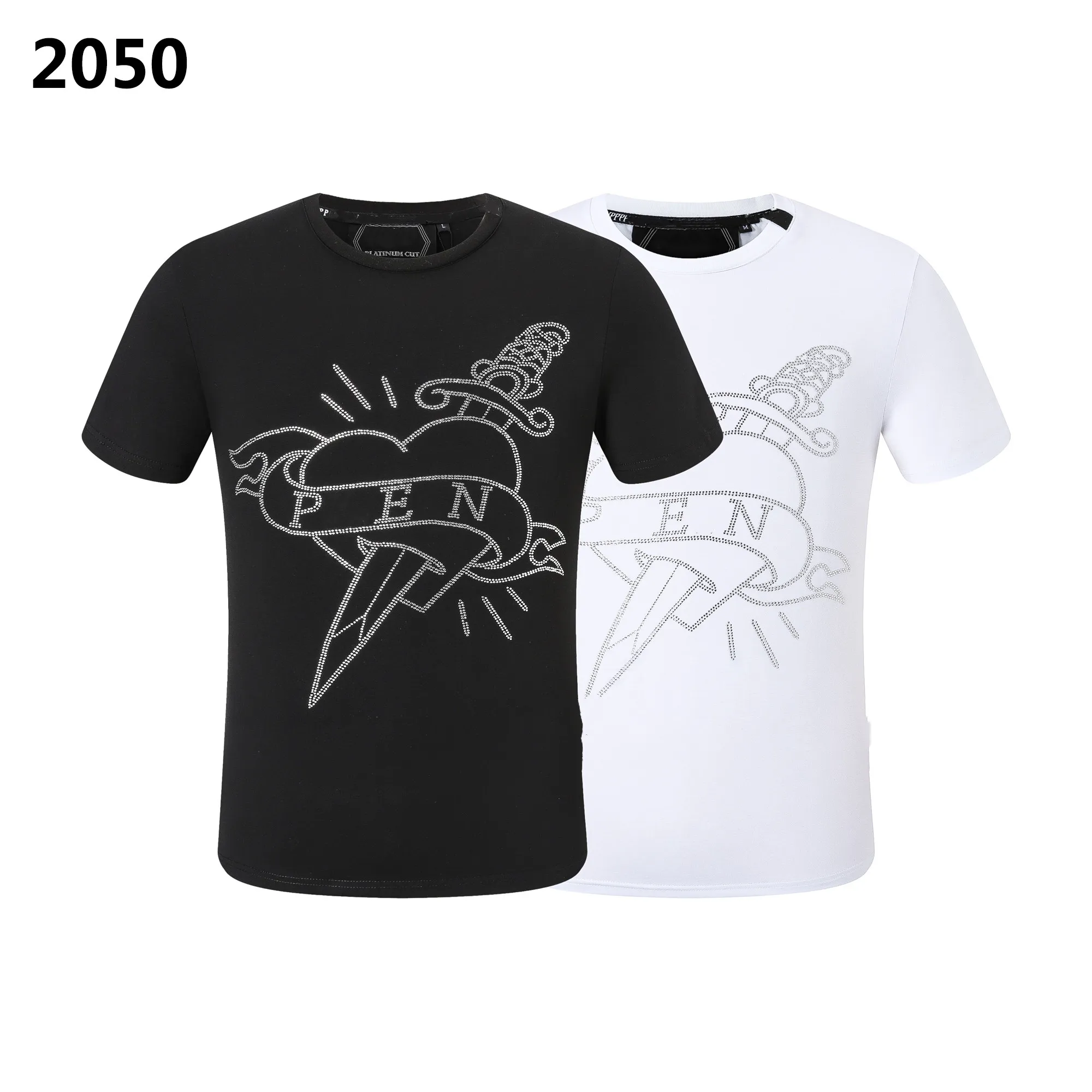 Phillip Plain Summer Męska Czaszka Rhinestone T-shirt Koraliki mody Projektant męskiej T-shirt TOP QP LITT LITH Hafdery Męskie Ubranie dla kobiet Krótkie T-shirt 2050