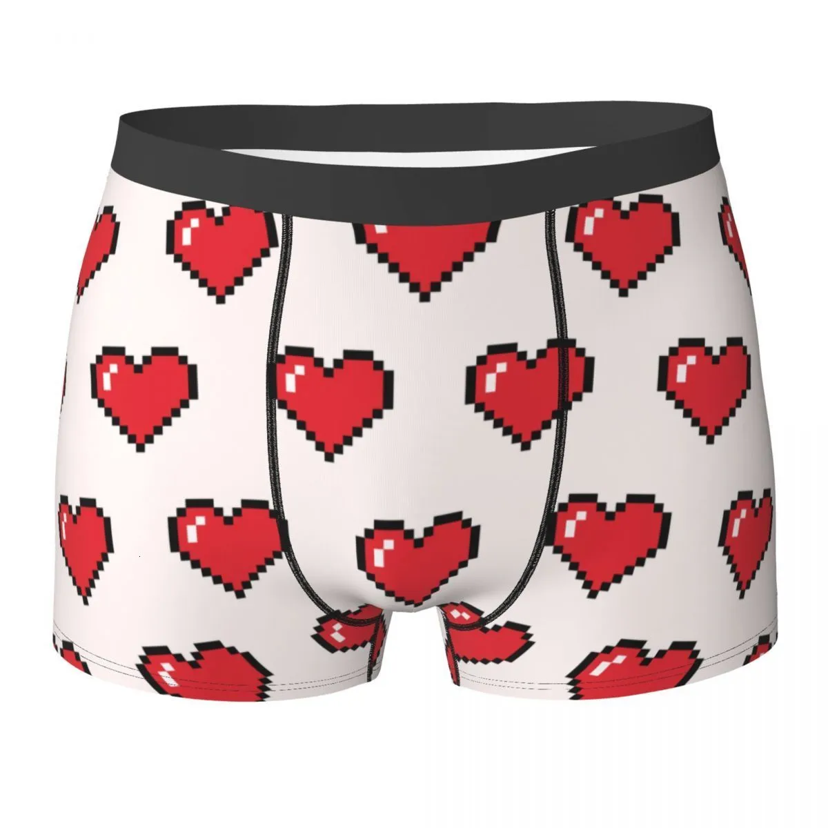 Caleçon Hommes Coeur Dessin En Pixel Art Boxer Briefs Short Culotte Polyester Sous-Vêtements Homme Nouveauté Slip 230615