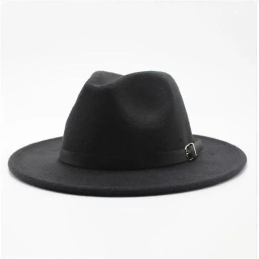 Sombrero de fieltro de lana de imitación para mujer y hombre, sombrero de Jazz, gorras redondas americanas europeas, sombreros de bombín