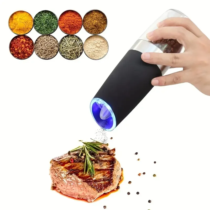 1 st/2st Pepper Mill - USB uppladdningsbar tyngdkraftsinduktionssats, justerbar slipning av grovhet, laddningsbart batteridrivet grovt saltbruk, LED -ljus