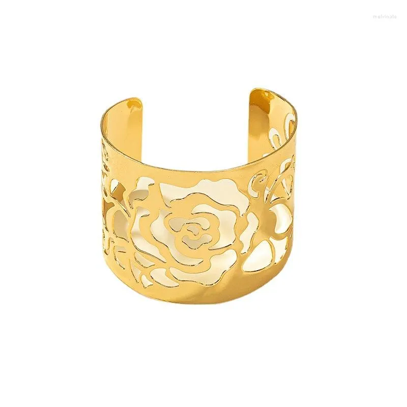 Brazalete de Color dorado con flor hueca, brazaletes abiertos, brazaletes para mujer, abalorio femenino, brazo de diosa, regalo de joyas de fiesta
