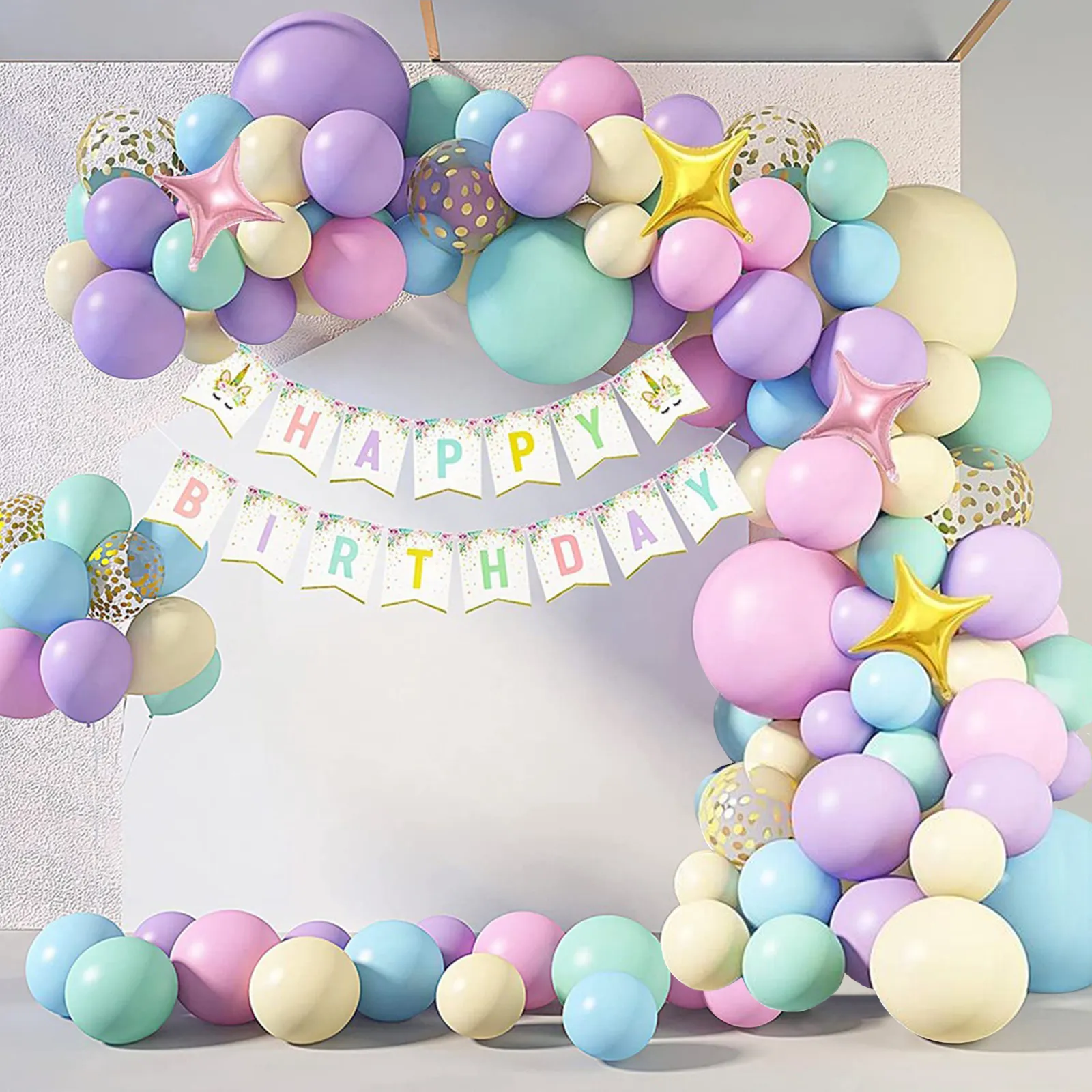 Ensemble de décoration d'anniversaire arc-en-ciel, anniversaire de ballon  arc-en-ciel, décoration d'anniversaire ballons pastel pour garçons filles