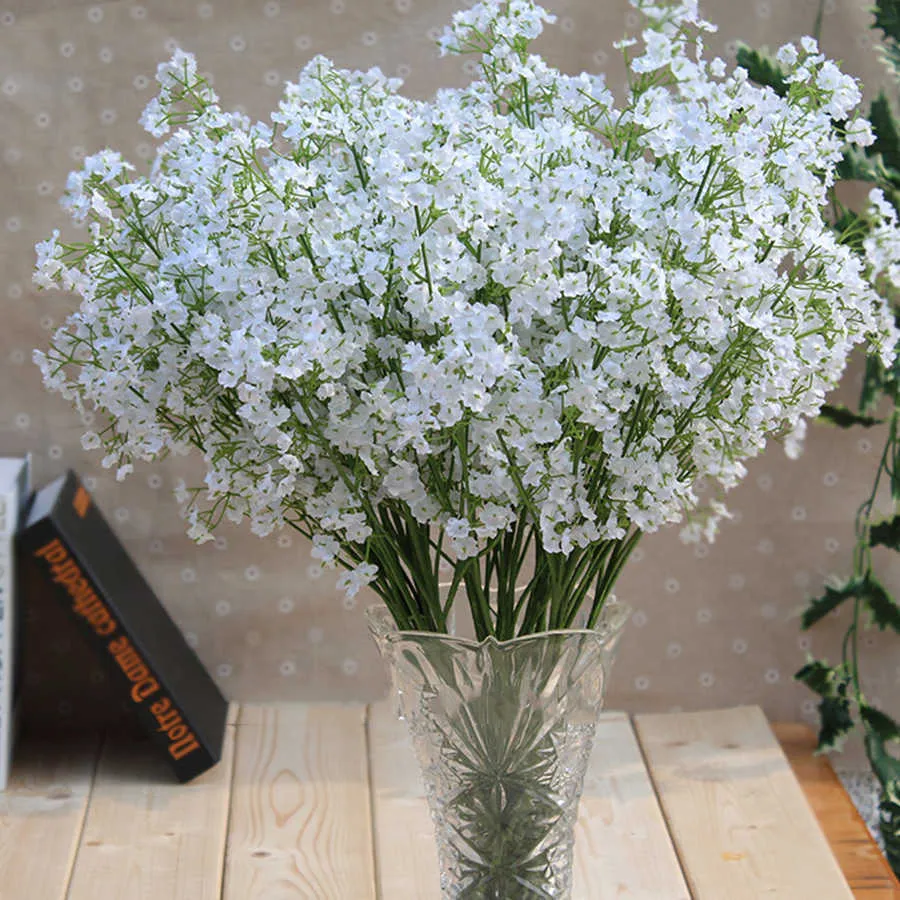 Fleurs séchées 3 pièces/lot, souffle de fête d'anniversaire pour bébé/gypsophile, décoration de mariage, soie blanche, toucher réel, artificielle pour la décoration de la maison