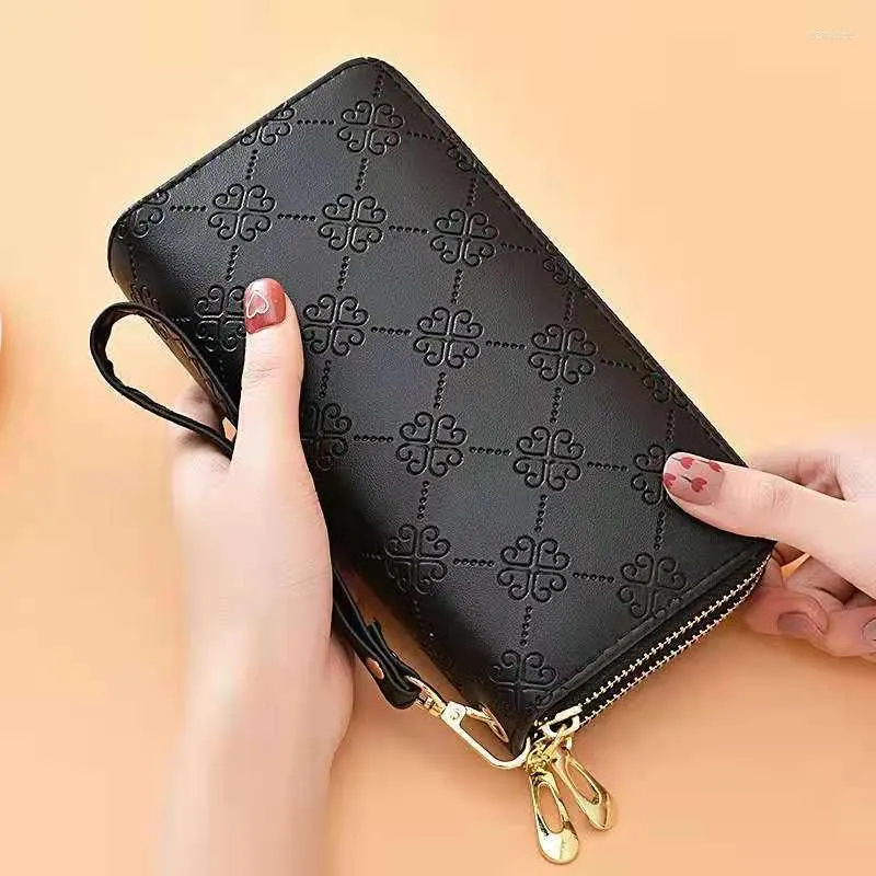財布女性の財布の女性ファッションマット長ダブルジッパーハンドストラップカード大容量携帯電話バッグパターン格子883