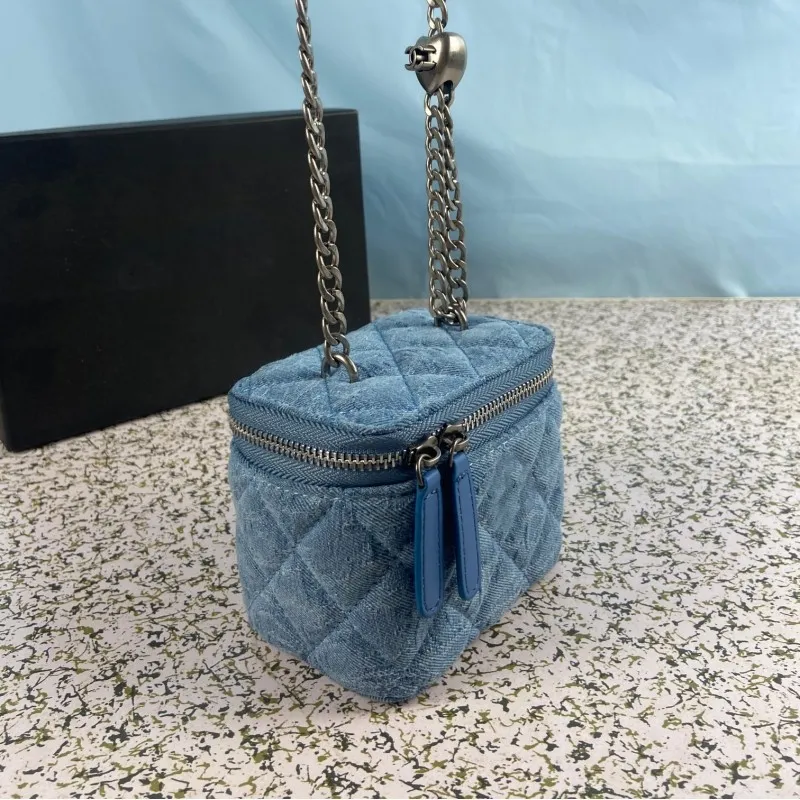 Kosmetiktaschen, schöne Serie, Damen-Make-up-Tasche, modische Make-up-Kulturtasche, Umhängetasche, Damenhandtaschen, Denim, 2 Größen, Diamantgitter, mehrfarbig, kleine quadratische Box