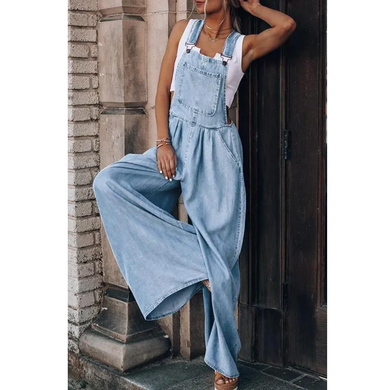 Vrouwen Jeans Denim Overalls Casual Trend Zomer Mouwloze Losse Flared Broek 2023 Mode Straat Retro Dames Jumpsuit 230614