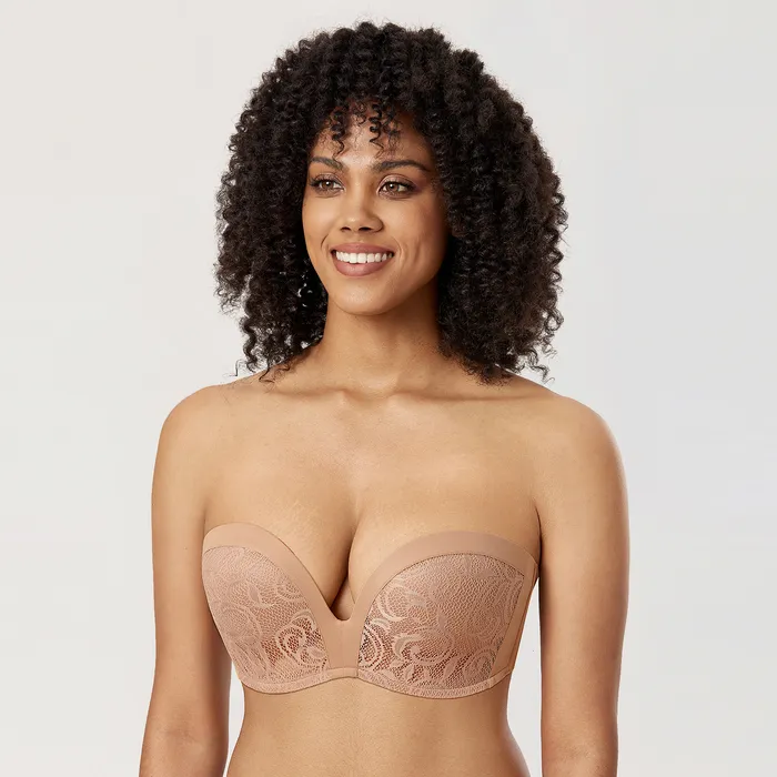 Underwire Lace Strapless Bra Set Back With Slightly Padded Push Up Support  And Invisible Silicone Strips Available In A, DD, E, F, 32, 40, 42 230614  From Bian01, $26.37