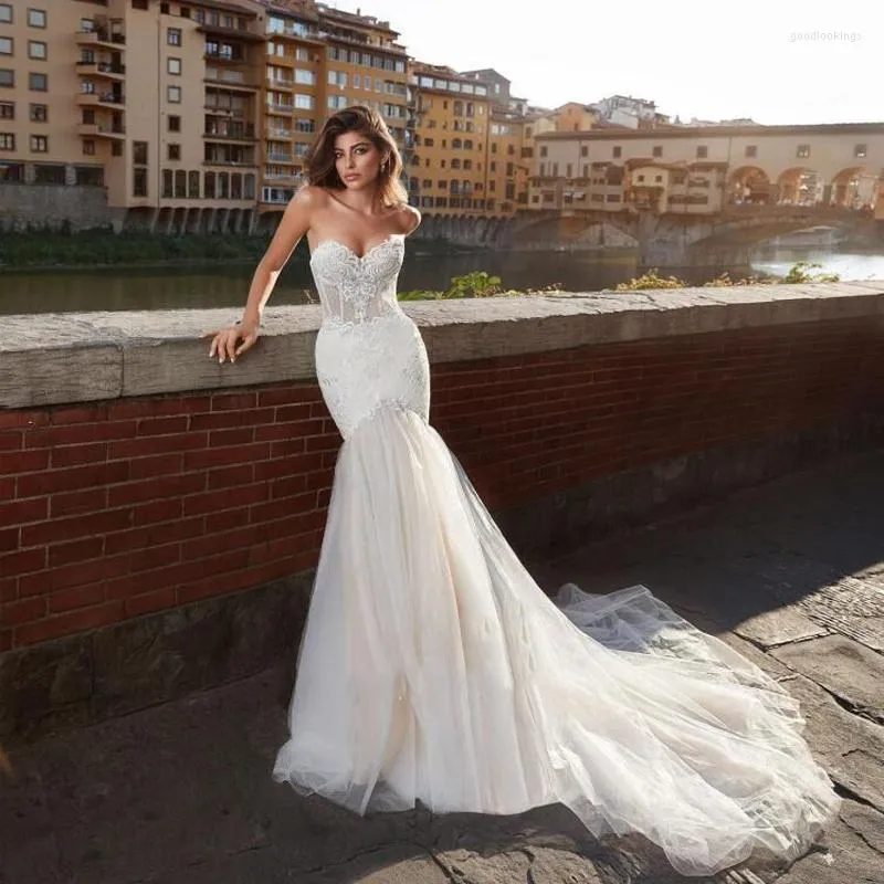 Robe de mariée 2023 arrivée broderie sirène chérie robes pour femmes SS sans bretelles Appliques mariée