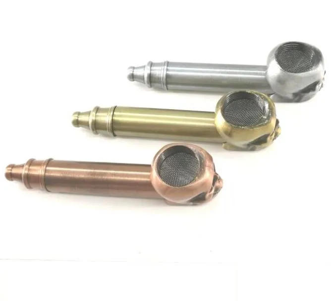 Skull Metal Pipe Zinc Alloy Tobacco Smoking Accessories Cigarette Hand Pipes Dry Herb Pipes 88m Silver Bronze Brass Three Colors with Mesh Screen Filter Blunt Holder