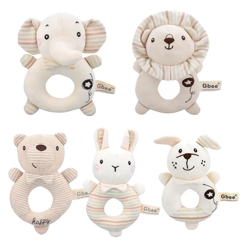 Chocalhos Móbiles Pelúcia Brinquedo Macio para Mais de 0 Meses nascido Baby Shaker Elefante Leão Urso Coelho Desenhos Animados Bicho de Pelúcia Anel Chocalho 230615