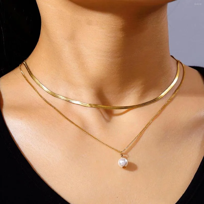 Подвесные ожерелья Uniff Dainty жемчужное ожерелье из нержавеющей стали цепь простая мода свадебная подруга ювелирных изделий женские аксессуары