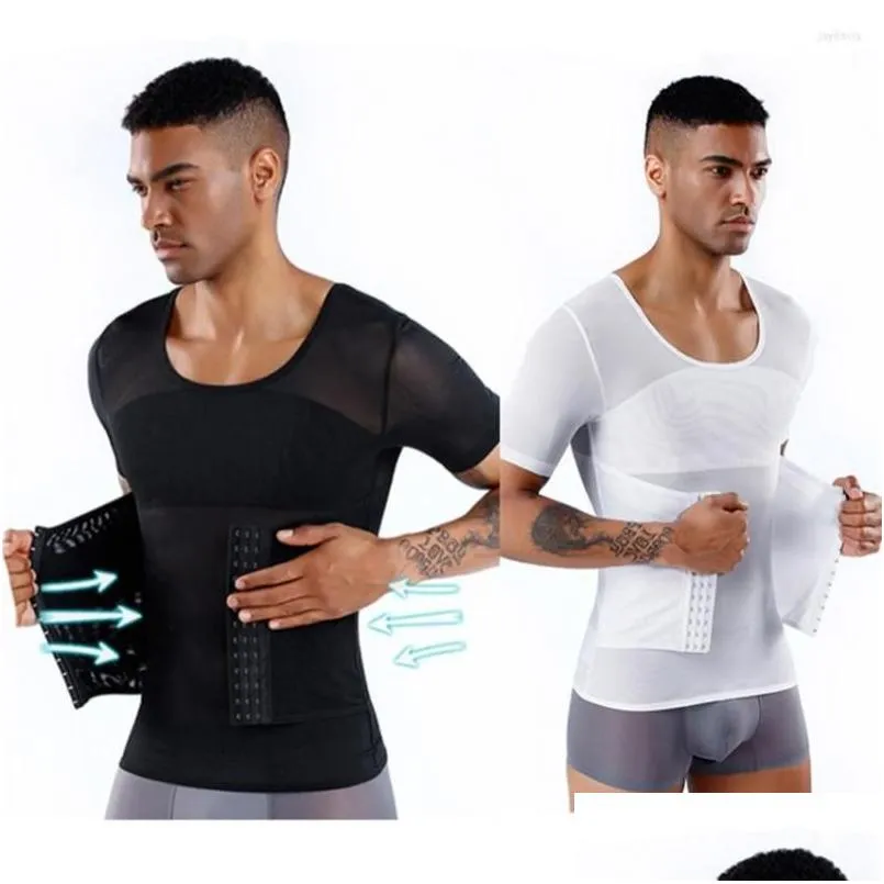 Heren Body Shapers Mens Buik Afslanken Corset Mannen Taille Trainer Compressie Tshirt Shaper Gynaecomastie Shapewear Slanke Vest Tummy T Dh9Gs