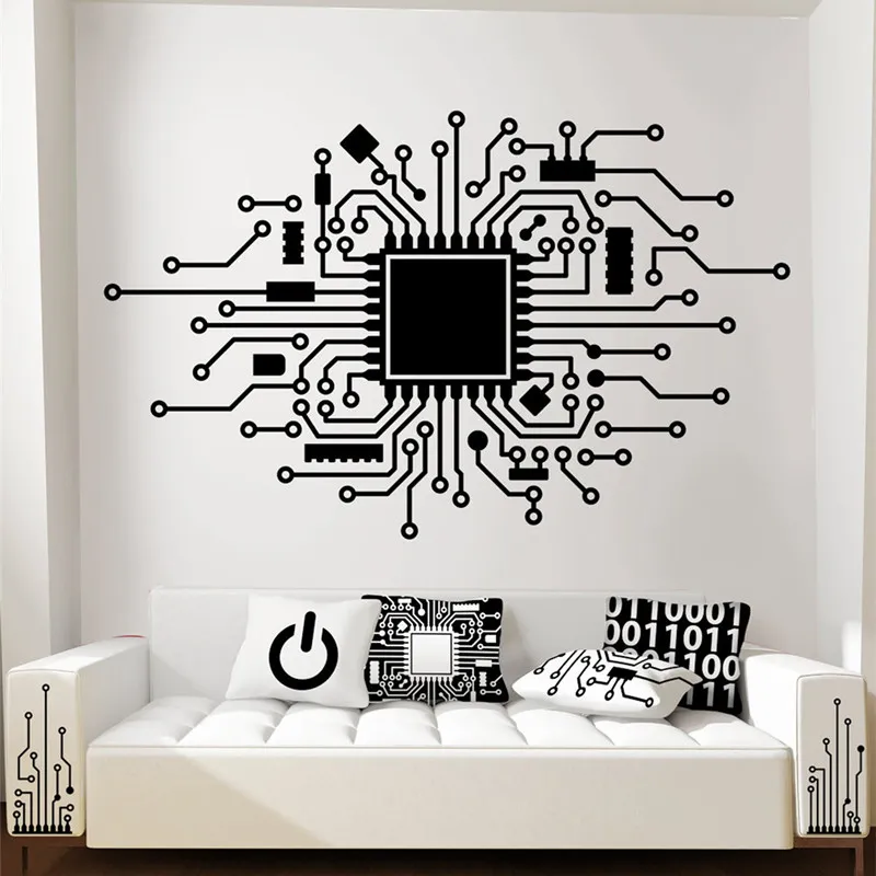 Printplaat muursticker IT computer CPU chip game technologie netwerk bedrijf kantoor kamer decoratieve kunst vinyl sticker B2