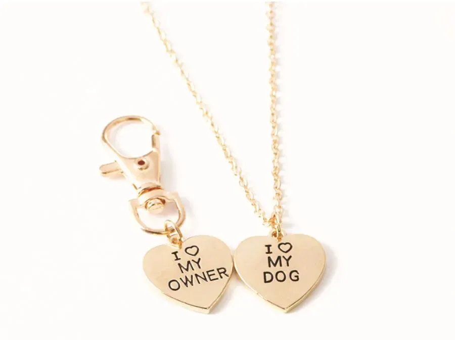 2st Friendship Love Heart Necklace Key Chain Owner and Dogs Letter Pendant I Love My Dog Necklace Jewelry Nyckelringar