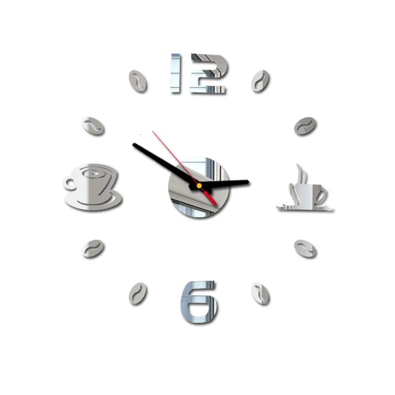 Reloj de Pared Espejo 3D Autoadhesivo Forma de Tetera y Taza