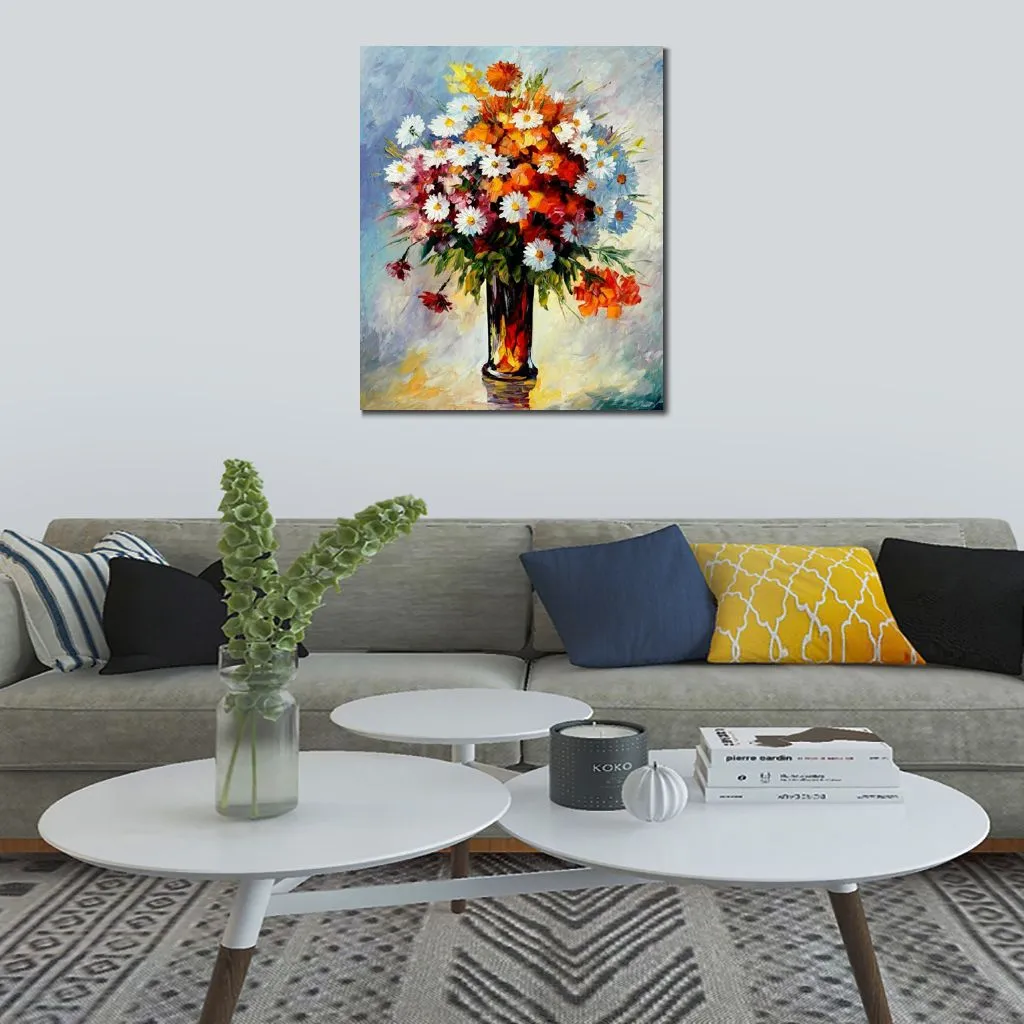 Flowers Textured Contemporary Art Fondness Hand Painted Still Life Canvas Painting Bedroom Decor