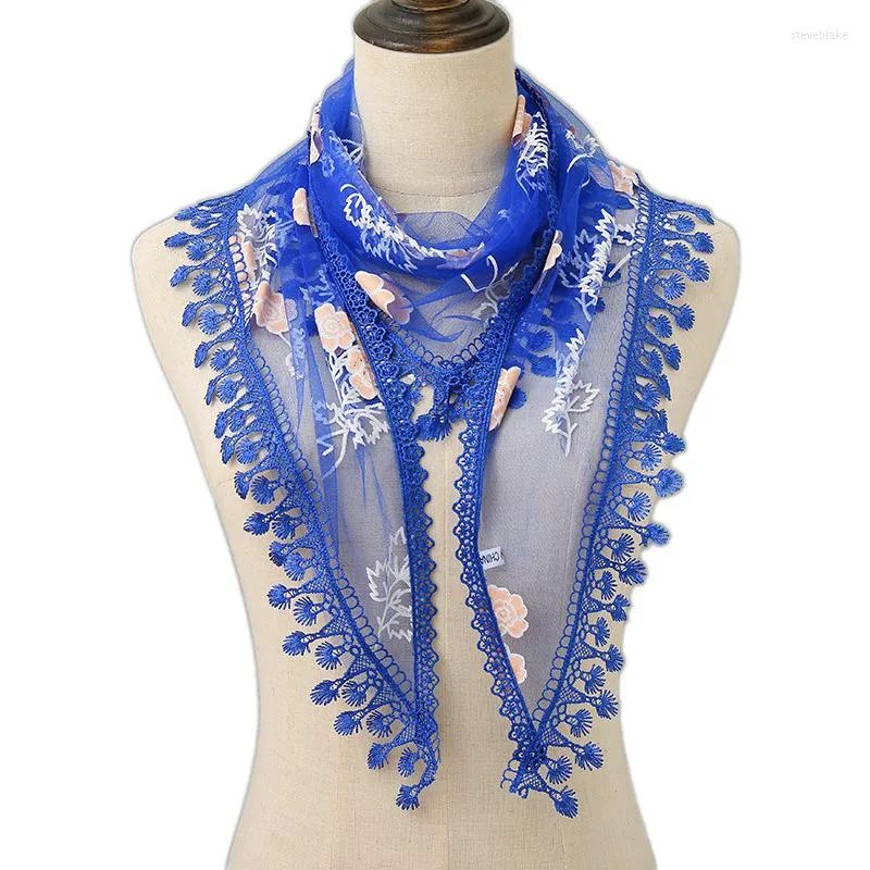 Foulards 2023 Femmes Mode Triangle Écharpe Plaine Dentelle Floral Été Doux Mince Châle Mousseline De Soie Wrap Pashmina Stole Foulard Hijab Sjaal