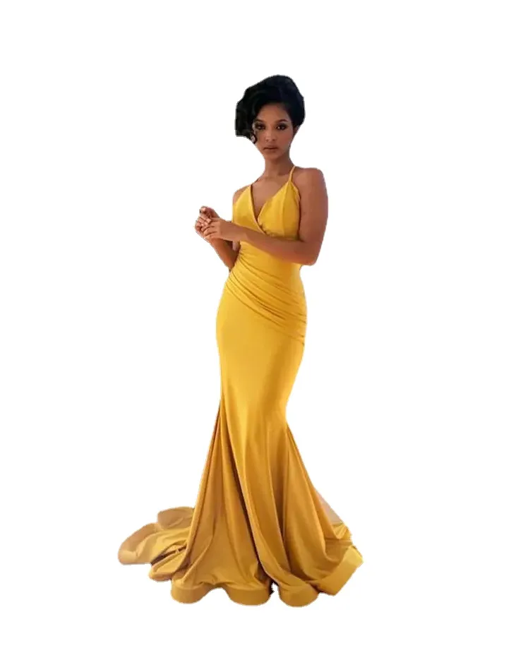 Yellow Backless Evening Dress with Pleats Spaghetti Straps Floor-Length Sweep Train from Dhgate Evening Dresses - price 282.15 Yellow Backless Evening Dress with Pleats Spaghetti Straps Floor-Length Sweep Train from Dhgate Evening Dresses - price 282.15