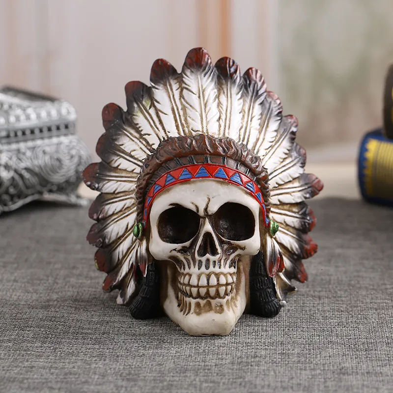 Decorative Objects Figurines Home Decoration Resin Sculptures Figurines Indian Skull Statue Crafts Ornaments Room Decoration Accessories Skull Model 230614