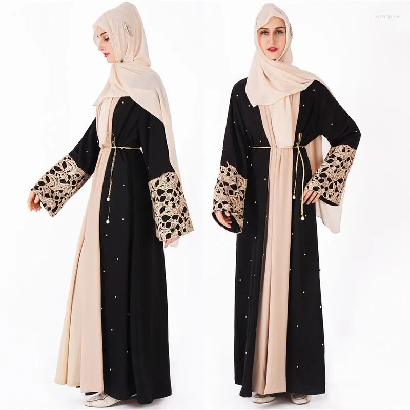 Ubranie etniczne luksusowy szatę Malaysia Abaya Dubai Kaftan Kobiet koralika Pearl Lace Kimono Muzułmańska sukienka Turecka islamska