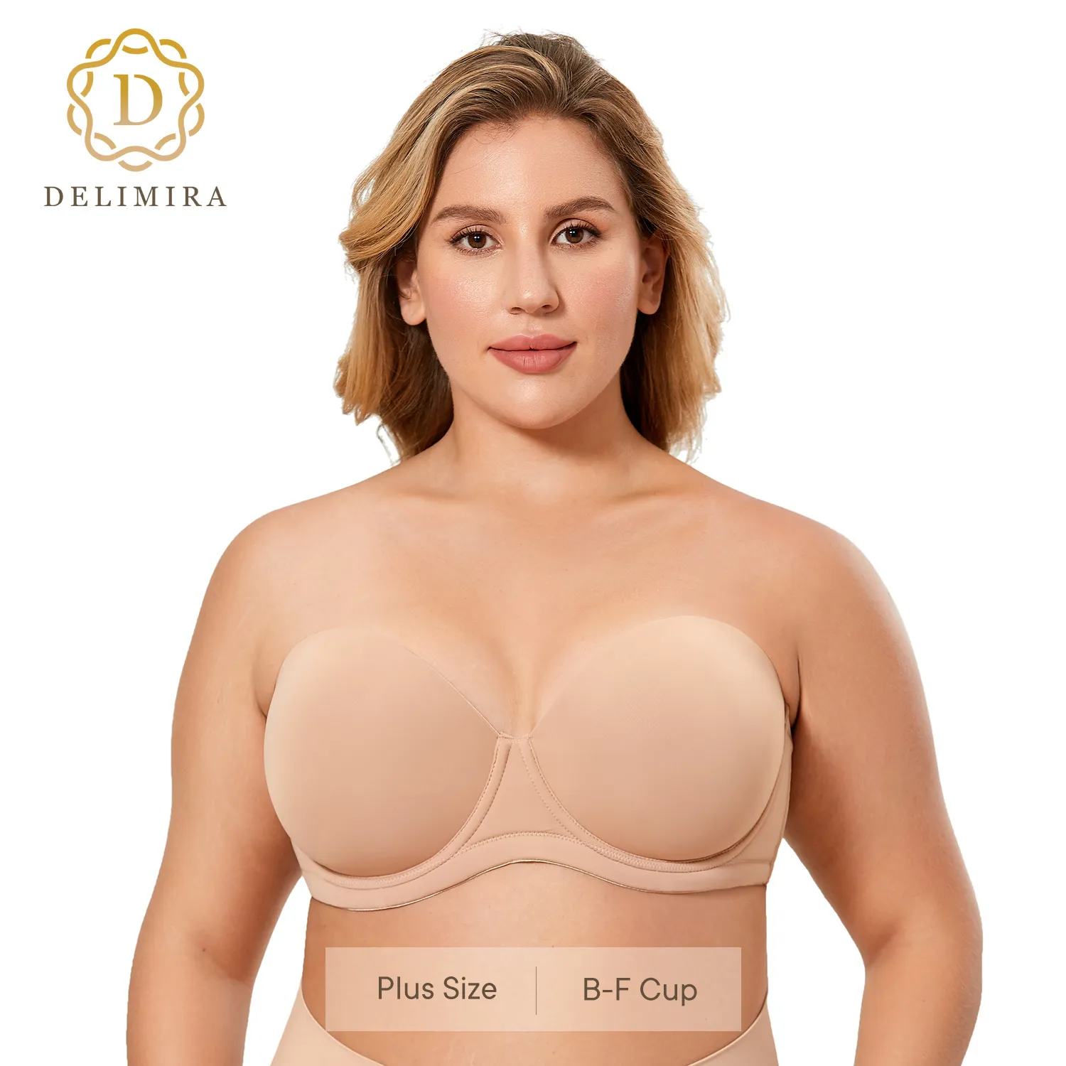 Underwire Contour Multiway Strapless Plus Size Bra in Beige Color –