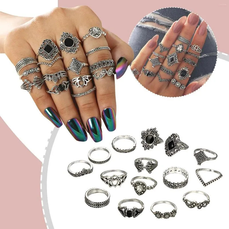 女性のネックレスとブレスレット用のネックレスイヤリングセット15pcsスタッキングリング黒い宝石の指