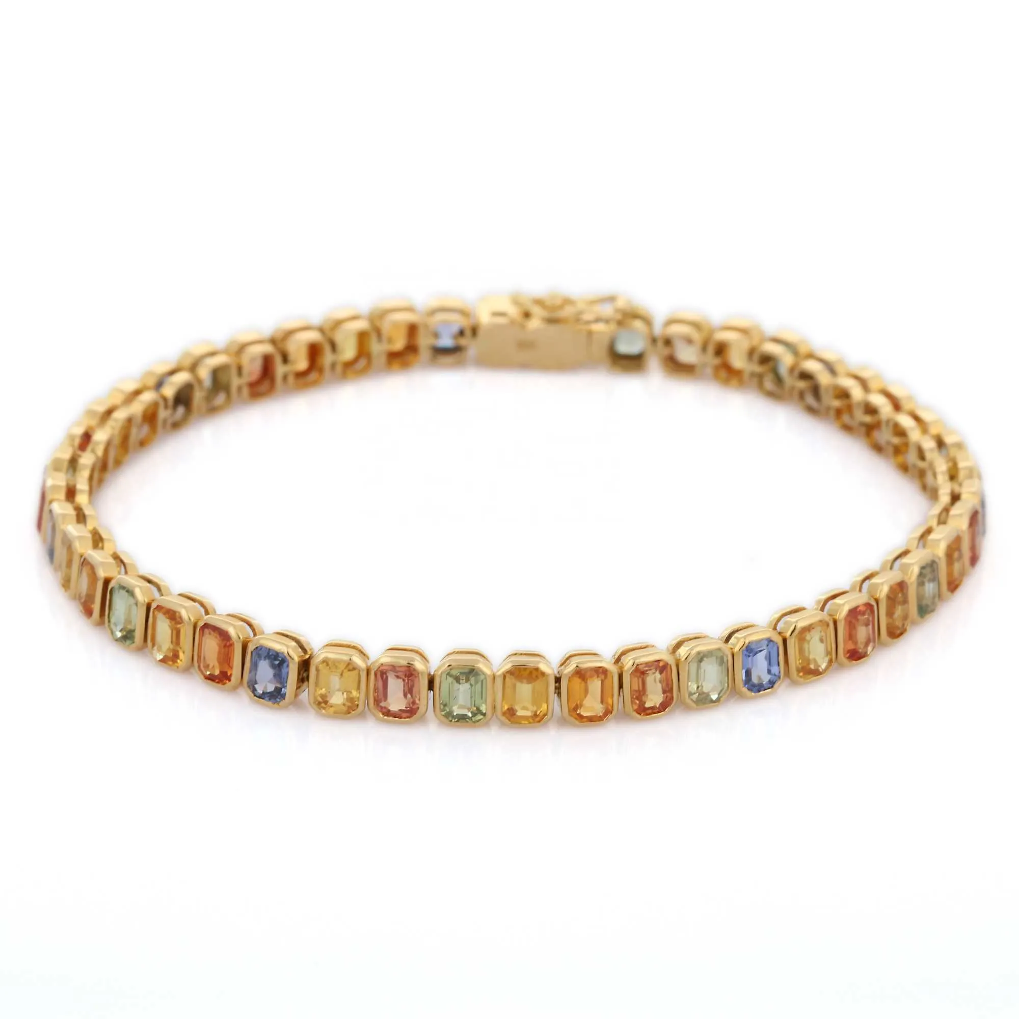 Handmade Natural Multi Sapphire Tennis Bracelet 18k Fine Yellow Gold Gemstone Wholesale Custom Jewelry for Men Women