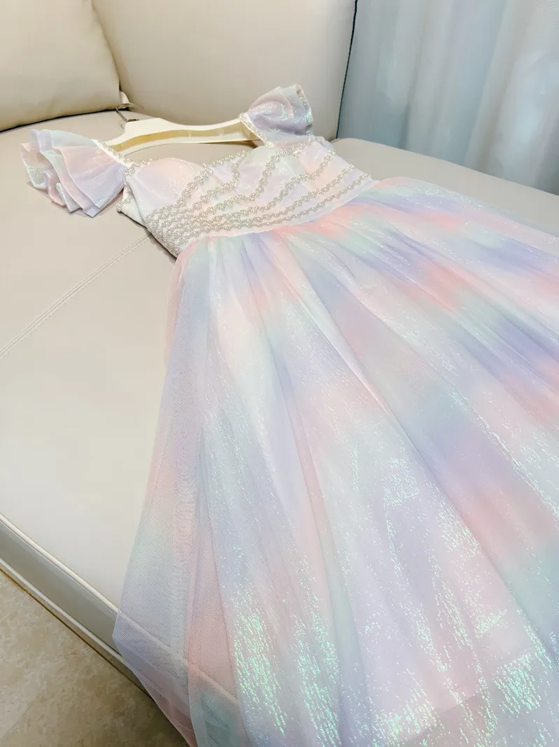 beaded rainbow dress Multicolor Beaded Fitted V-Neck Gown by Tiffany Designs 16225