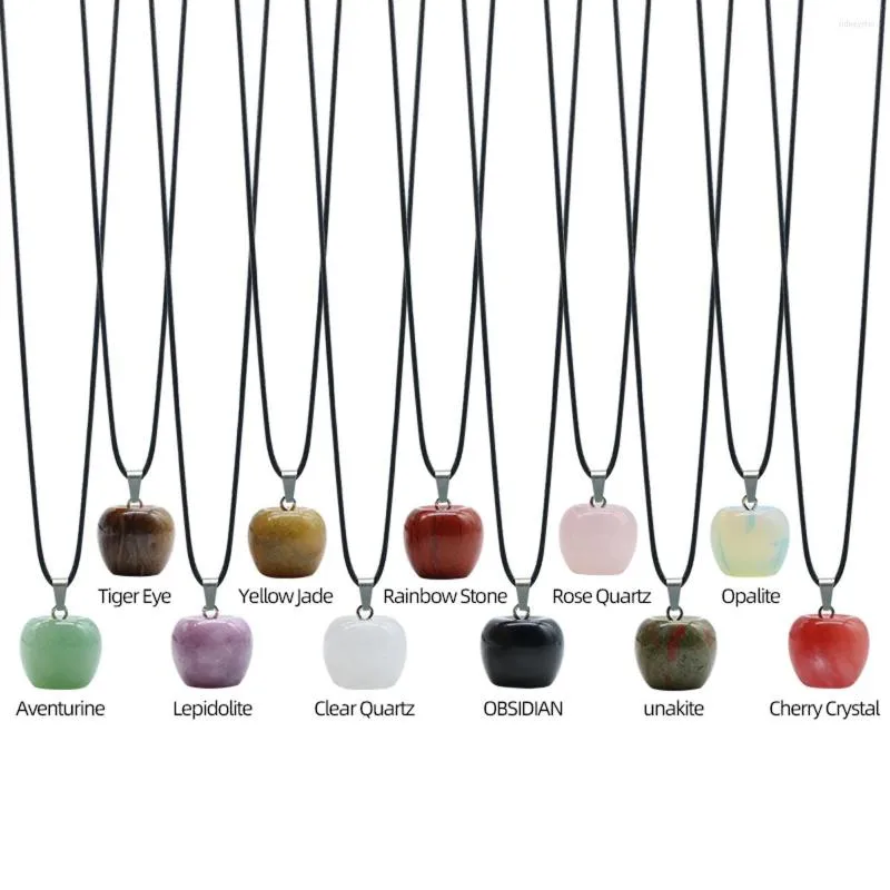 Pendant Necklaces Natural Stone Pendants Necklace Apple Shape Crystal Quartz Agate Wax Cord For Jewelry Party Gift