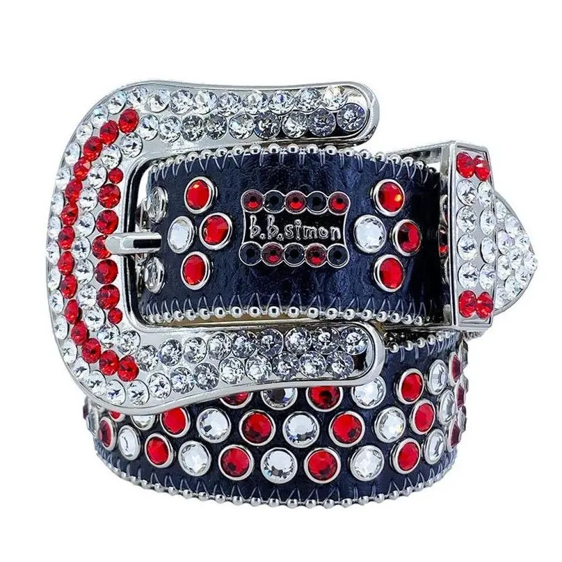 men women bb simon belt luxury designer belt retro needle buckle belts 20 color crystal diamond