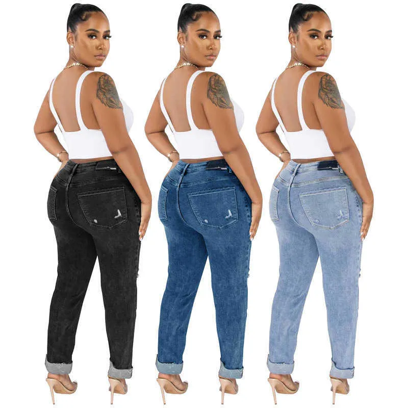 Personalized Plus Size Denim Denim Leggings With Torn Hole Diagonal Buckle  For Womens Fashion Clothing From Txjc0002, $14.33