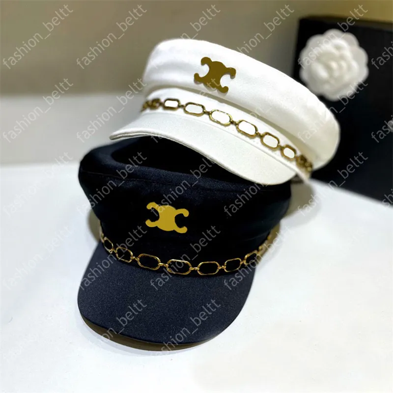 Женский дизайнер -дизайнер Berets Letter Chain Beret Cap Lady Lady Outdoor Travel Bonnet Caps Роскошные шапочки черные белые шляпы золотые пряжки