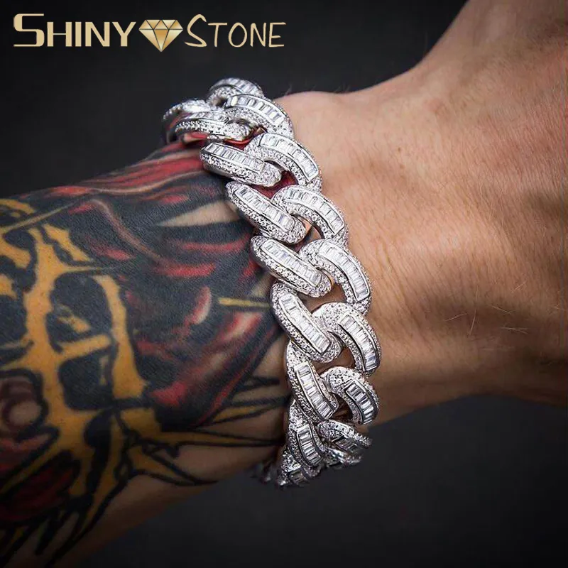 Łańcuch 18 mm szerokość Hip Hop Pełna lodowa prostokąt Cubic Cyrron Bling 5a Cz Miami Cuban Link Bracelets Biżuteria dla mężczyzn 230614