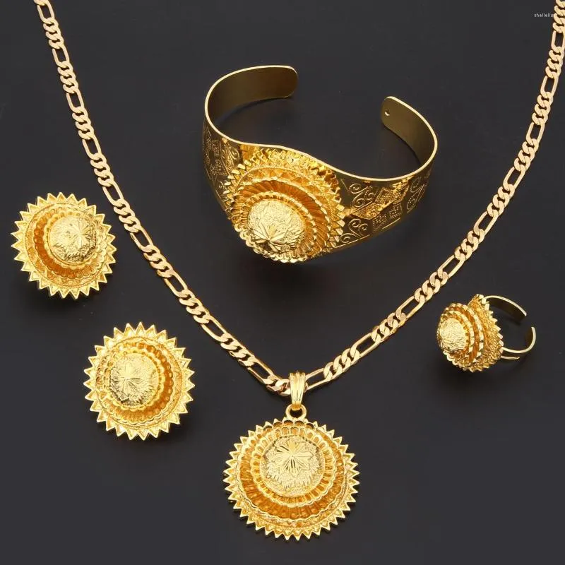 Collana Orecchini Set Fashion Dubai Jewelry Colore oro 24k per matrimonio di donne africane etiopi