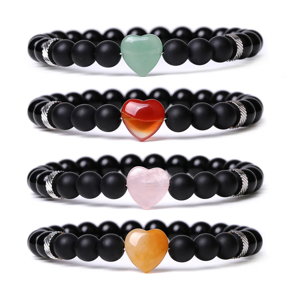 Natural stone love charm gemstone beaded elastic bracelet for men women Couple bracelet fashion jewelry