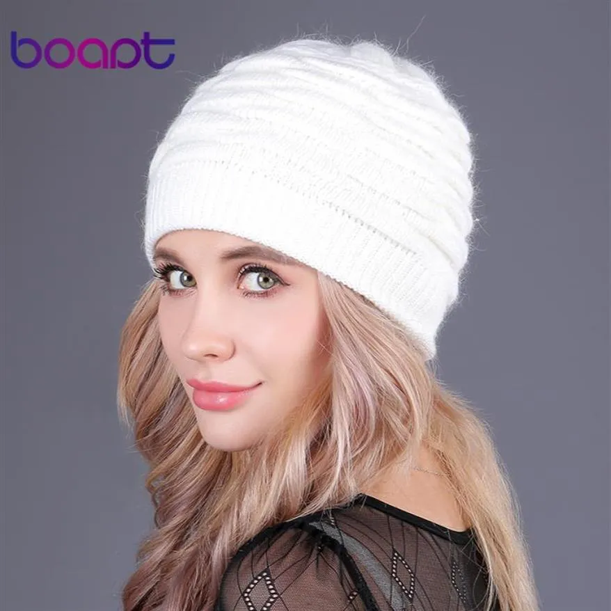 BOAPT Soft Rabbit Double Disting Beanne Beanie Caps Слитые теплые зимние шляпы для женщин039S Кеп