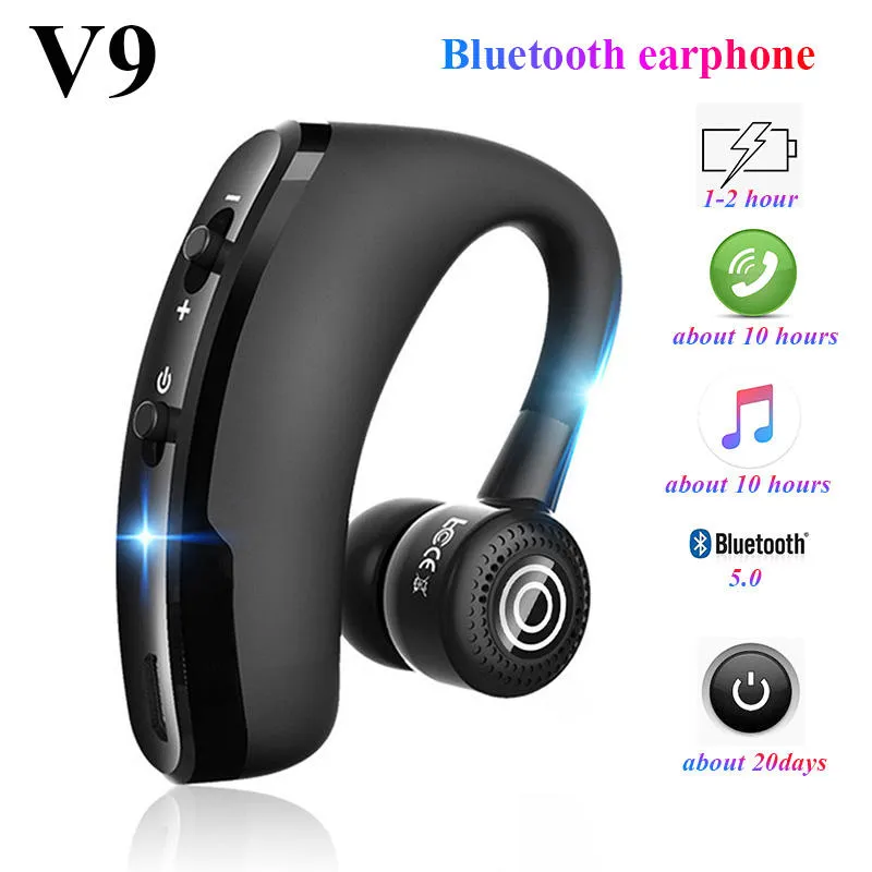 V9 Bluetooth Earbuds Handfree Wireless Earphone BT4.1 CSR Noise Control Business Wireless Bluetooth Headset with Mic for Smartphone with Box