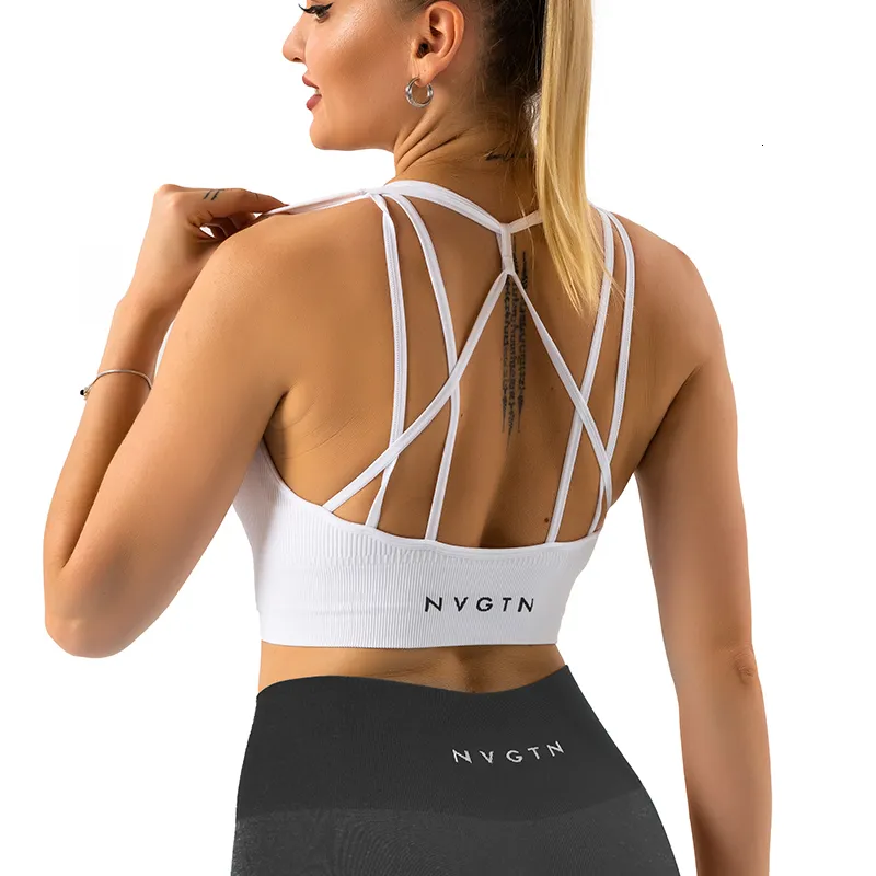 Yoga Outfit NVGTN Galaxy gerippter nahtloser BH Spandex Top Frau Fitness elastische atmungsaktive Brustvergrößerung Freizeit Sport Unterwäsche 230614