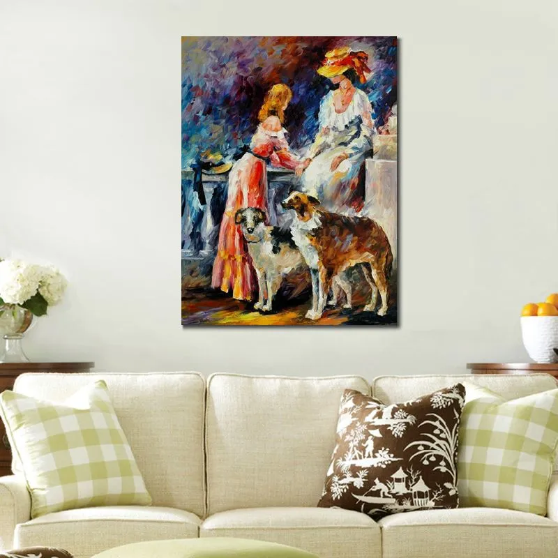 Art contemporain texturé Ladys en blanc peint à la main Street Scenic Canvas Painting Bedroom Decor