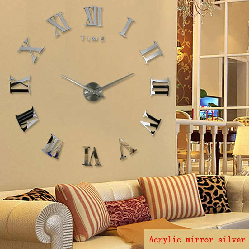 Orologi da parete Fai da te Wall Cock Promozione Home Decor Grande specchio romano Moda moderna Orologi al quarzo Soggiorno Sticker Watch 230614