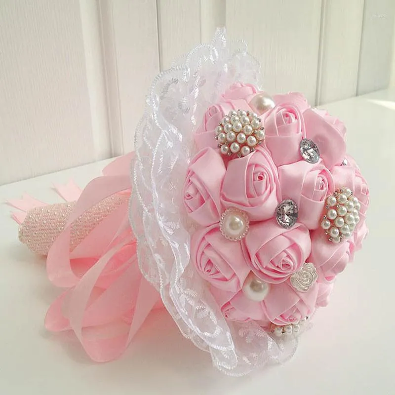 Fiori decorativi 1pc/lot Bouquet da sposa in cristallo da sposa con strass damigella d'onore rosa bouquet da sposa De Mariage