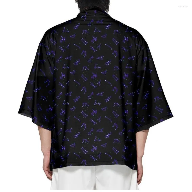 Ubranie etniczne Summer Casual Men Kobiety 3/4 rękawy Japońskie kimono Pritned Black Beach Yukata Shirt Haori Cardigan Tops