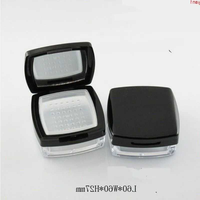 300pcs/lot Square Empty loose powder jar 10ml mirror Sieve Cosmetic plastic compact Makeup Sifter case Travel Sample Boxhigh qty Pklpk