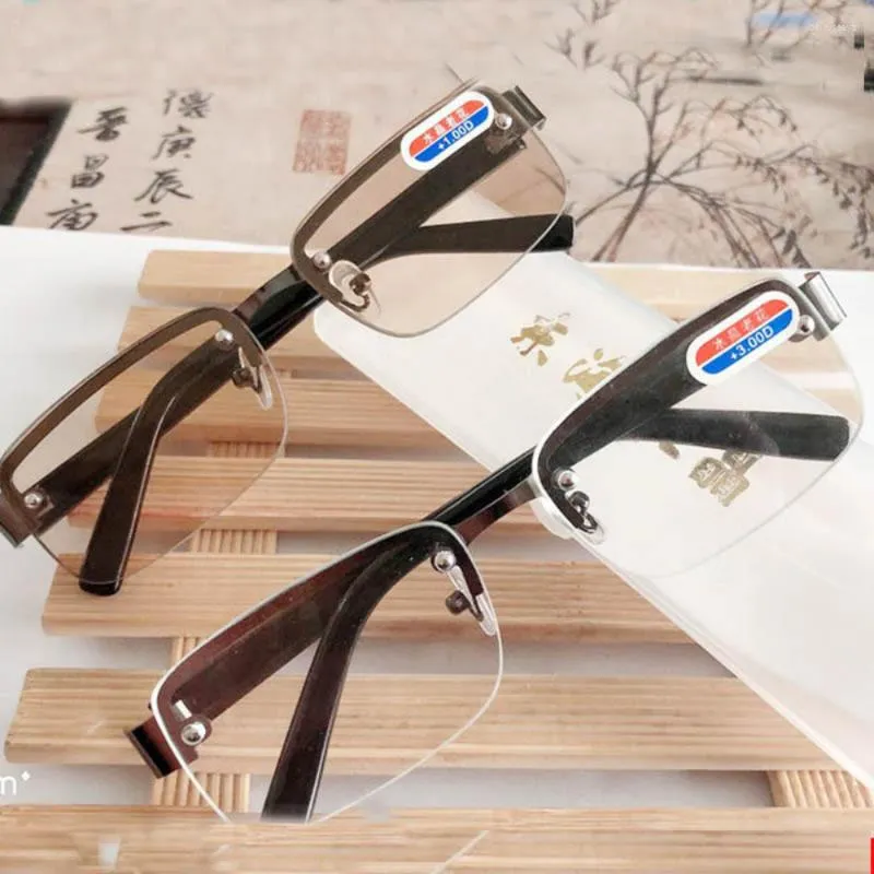 Solglasögon Crystal Glass Reading Glasses HD Presbyopic Fashion 0 till 4,0 Frameless Brown 2023 Eye for Men