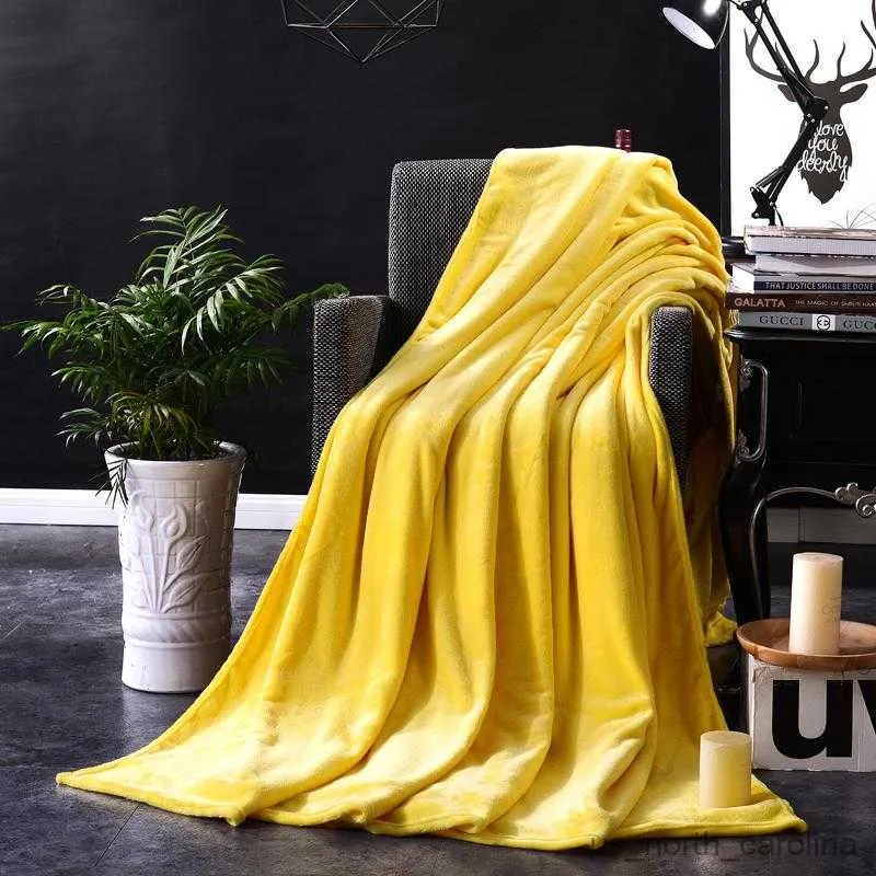 Blanket Blanket On The Bed Soft Autumn/Spring Fleece Blanket For Sofa Yellow Flannel Blanket Warm Solid Color Bedspread R230615