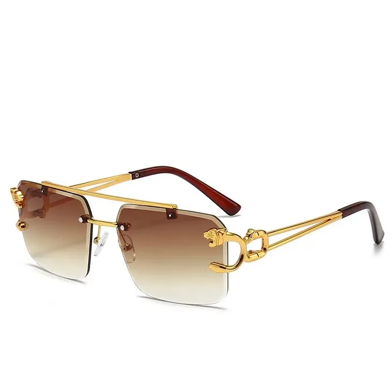 Designer double beam cutting edge square leopard shape frameless cool men and women couples sunglasses