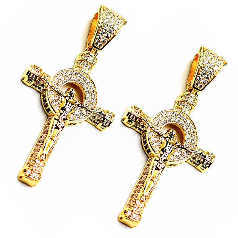 Diamant Jésus Pendentif Bijoux Hip Hop Lumineux Plaqué Or Pendentif Croix Glacé avec Mode Rappeur