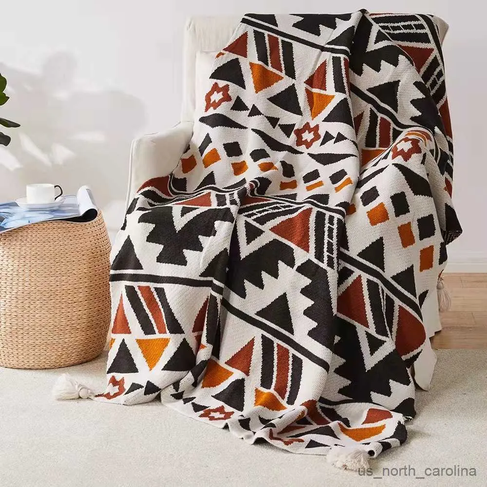 Blanket Soft Geometric Nap Blanket Plaid Tassel Knitted Blanket Vintage Home Decor Blanket Sofa Cover Deken Cobertor R230615