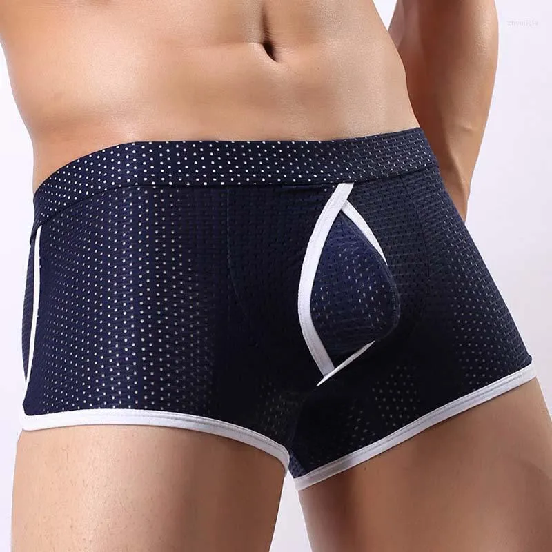 Mutande Mesh Boxer da uomo Intimo Sexy U Convesso Mutandine maschili Nylon traspirante Anello esterno Pene Pouch Gay Boxer Uomo